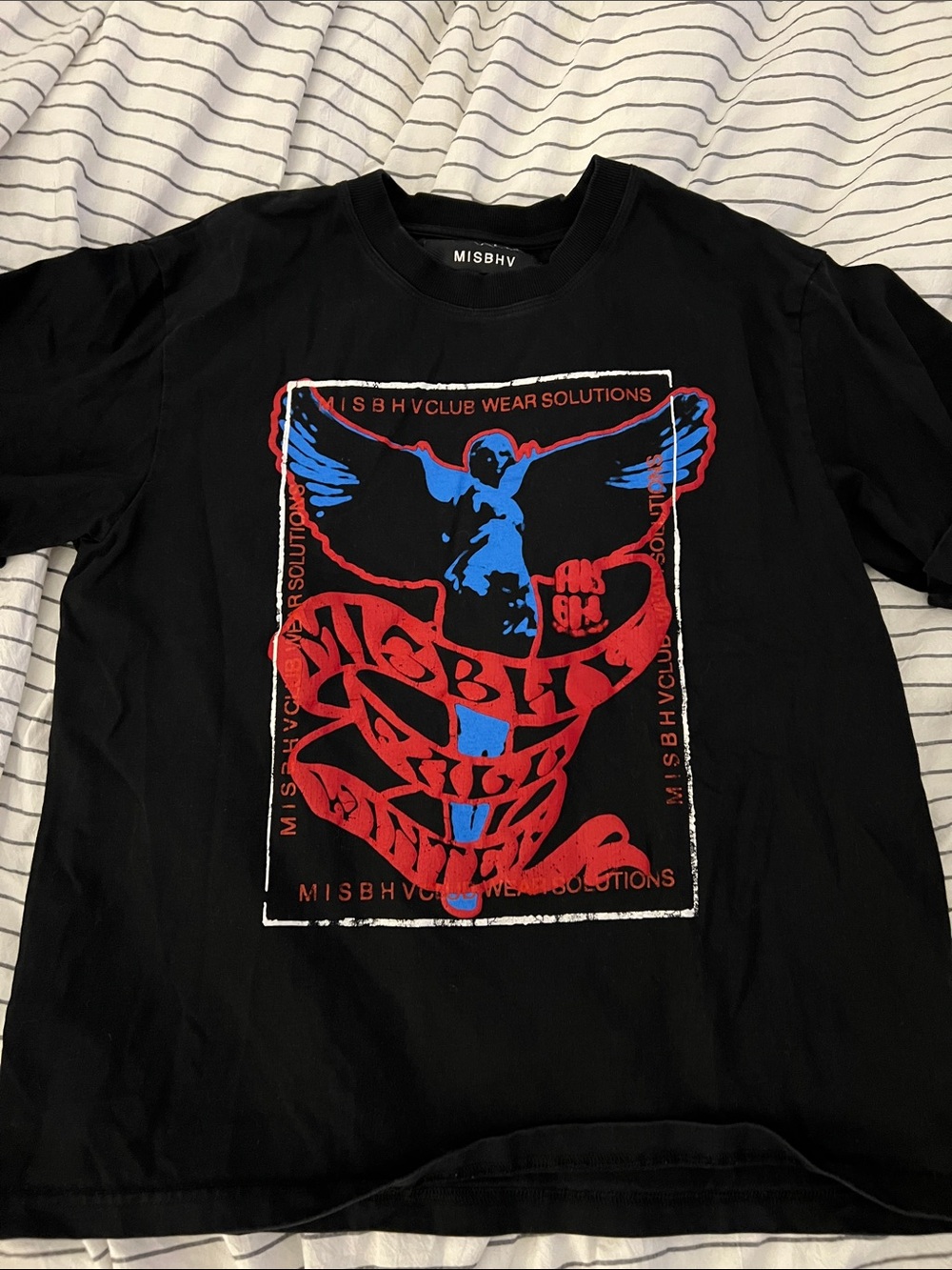 MISBHV Black Short-Sleeve Graphic Tee with Red & Blue Print